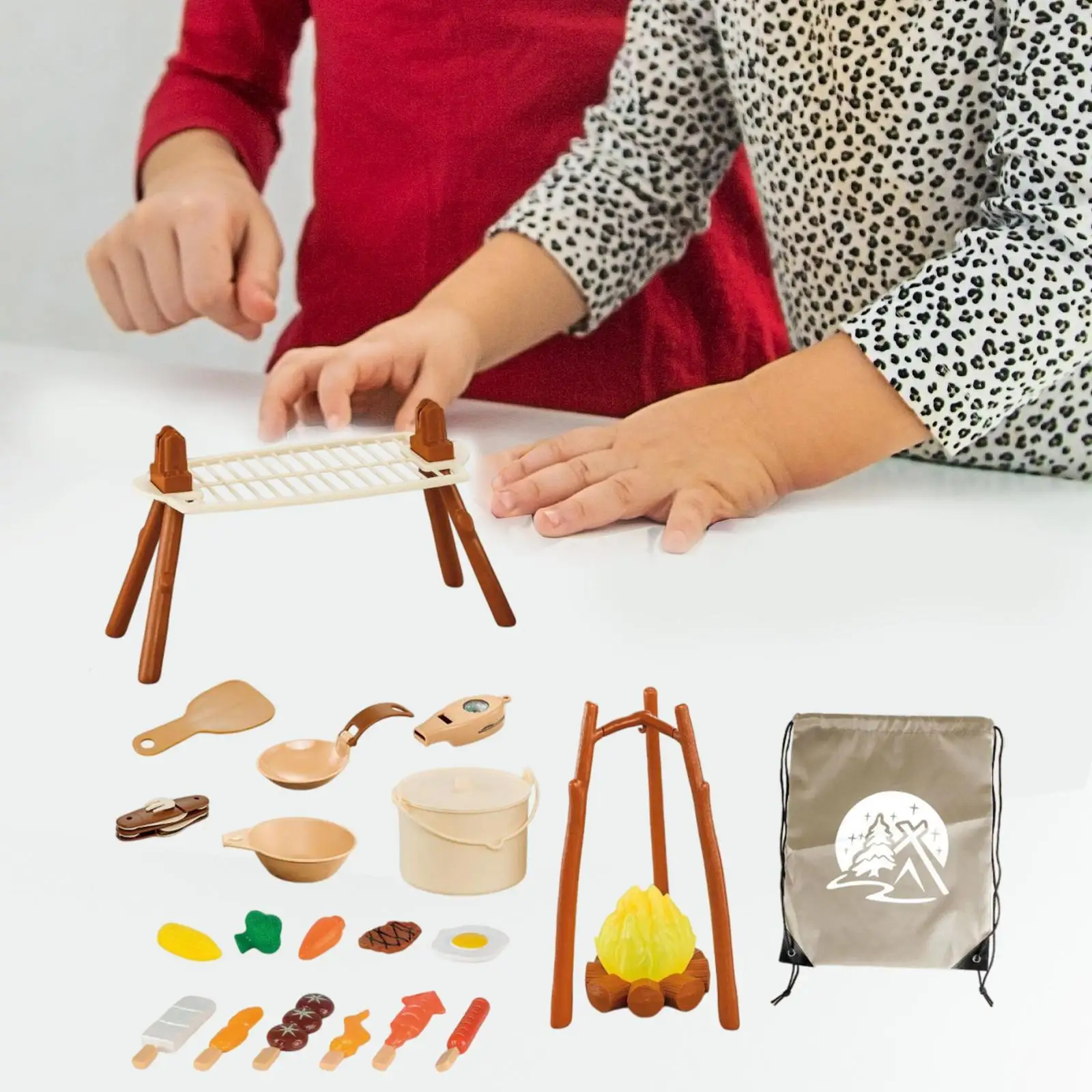 Set da cucina da campeggio per bambini da 25 pezzi Fai finta di pentole e utensili da falò