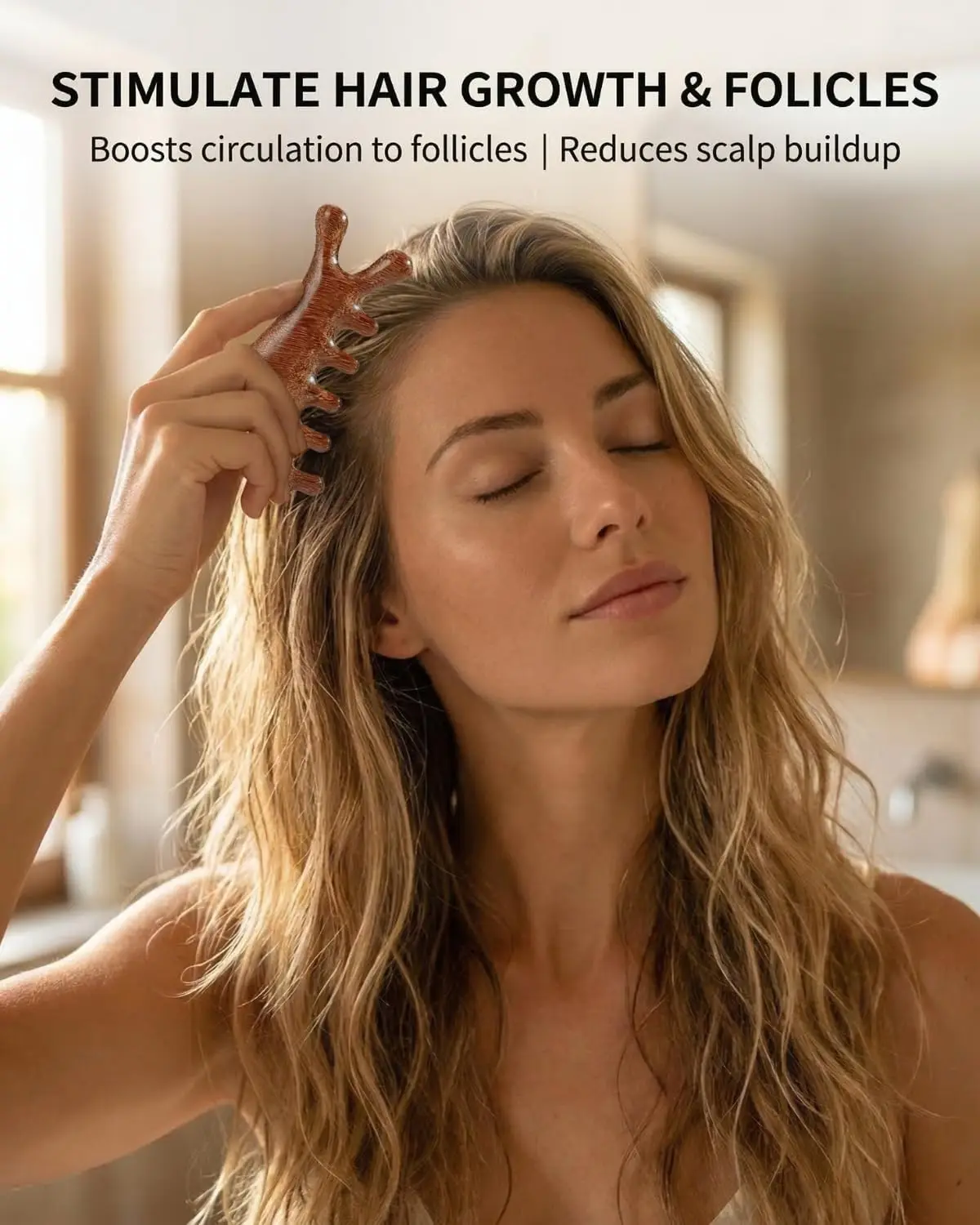 4-in-1 Sandelholz-Kamm für Gesichts- und Körper-Lymphdrainage, Modellierung und Kopfhautmassage, für Augen- und Nasenpflege, Gua-Sha-Gesichtswerkzeuge – Detail 4