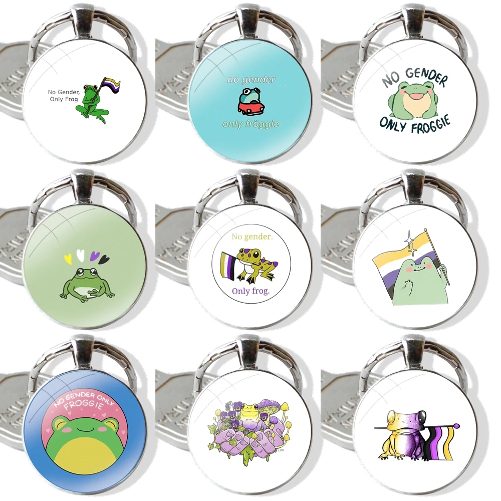 Keychain Handmade Glass Cabochon Key Ring Holder Pendant Key Chains No Gender Only Frog Non Binary Flag F