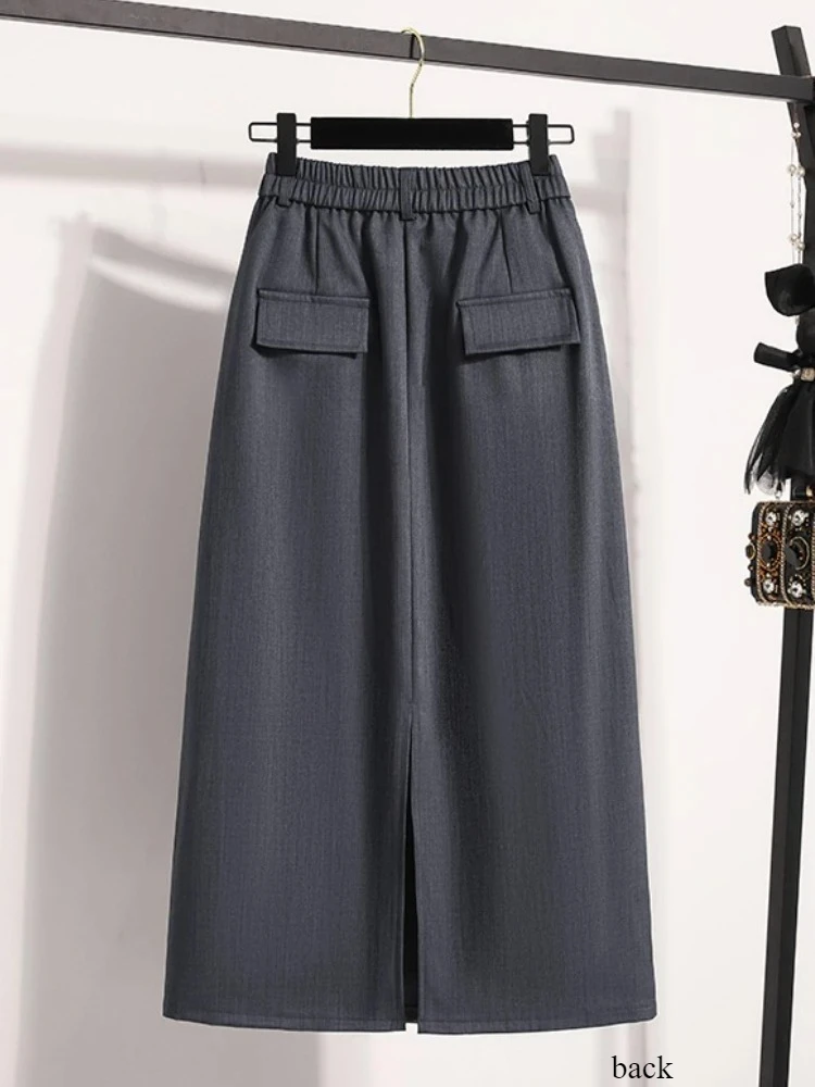 

Свободный костюм-юбка трапециевидной формы, юбка до половины тела, женские большие размеры, осенняя новая мода, элегантные юбки средней длины на бедрах для поездок на работу