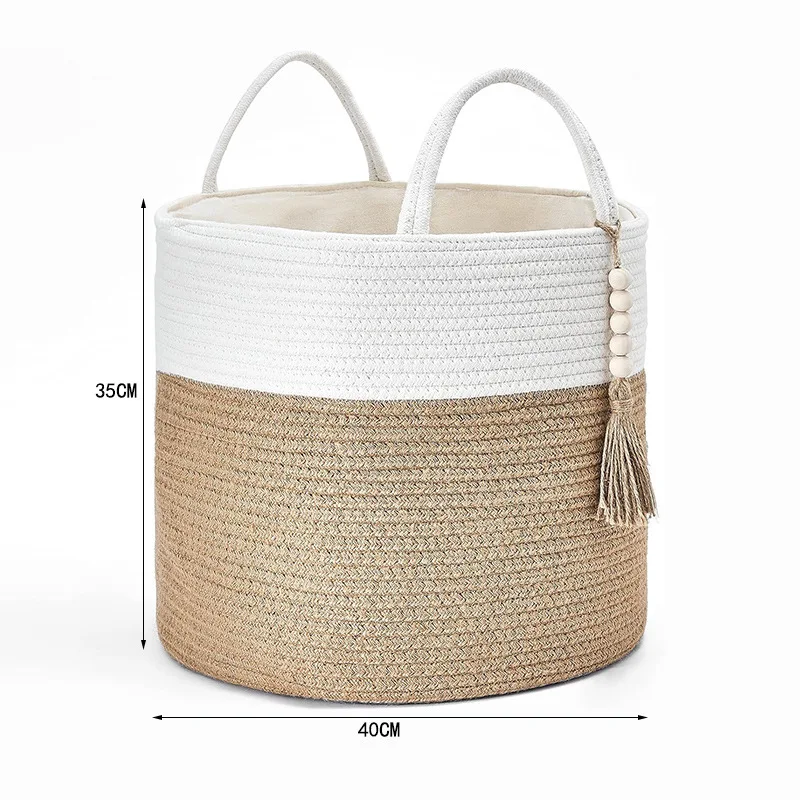 

Home Cotton Rope Woven Storage Basket Dirty Clothes Basket Storage Basket Living Room Bedroom Large Capacity Sundries Basket