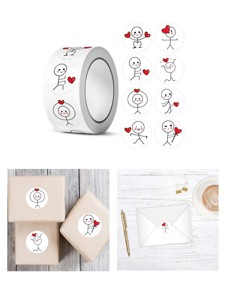 500 sztuk 20mm Cartoon naklejka z nagrodą rolka miłość etykiety samoprzylepne Stickman naklejka na walentynki prezent ślubny Decor pieczęć do kopert — zdjęcie 2
