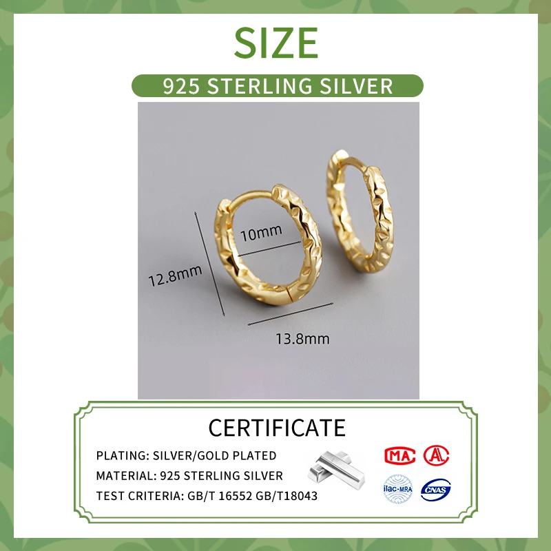 INZATT Real 925 Sterling Silver Irregular Concave Points Round 18K Gold Hoop Earrings for Women Classic Fine Jewelry Accessories