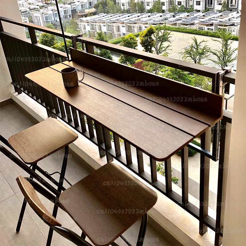 ‌Balcony Rail Mounted Table - Foldable Desk with Height Adjustment, Outdoor Workstation for Home Office & Patio