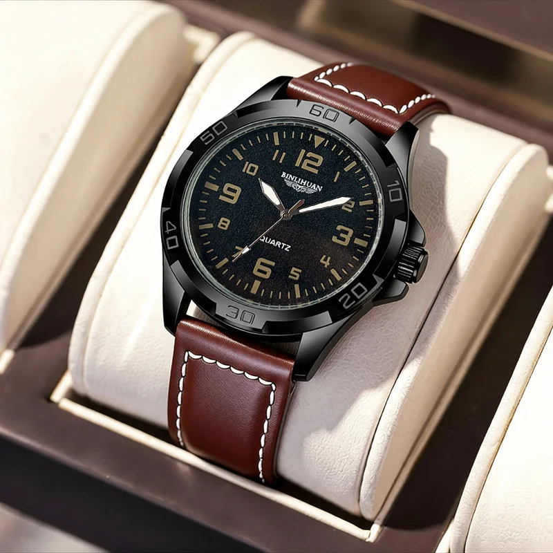 New Fashion Man Luxury High Quality Business Leather Watch Men Silicone Quartz Watches Male Clock Wristwatches Students Gifts
