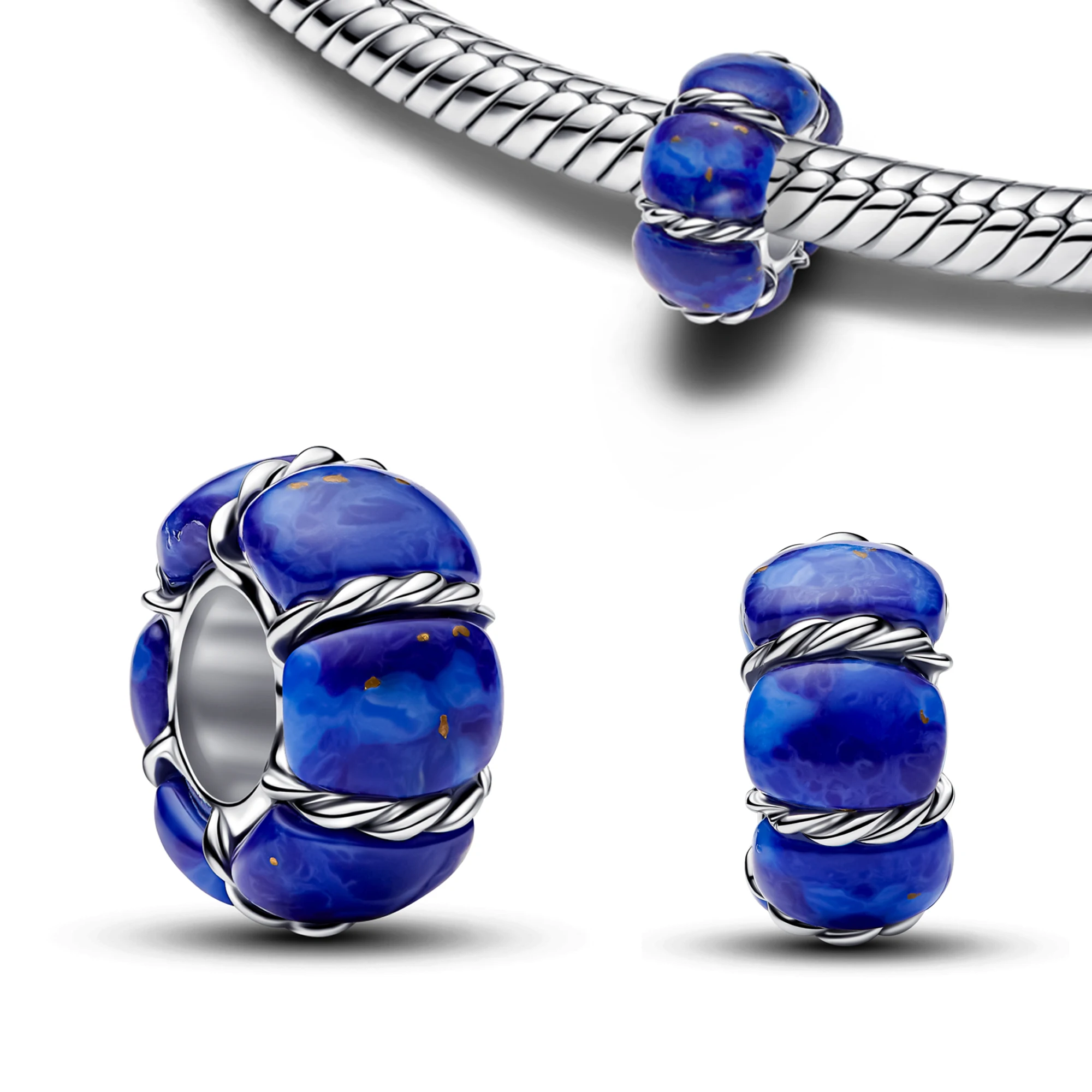 925 Silver Blue Pendent Bead Charm Necklace Purple Bird Vintage Anchor Star Butterfly Magic Mirror Gem Fit Bracelet Gift Jewelry