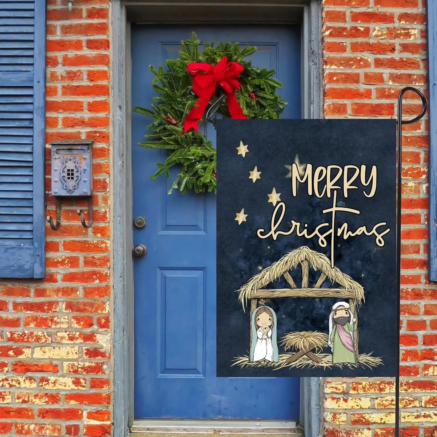 ONWAY عيد ميلاد سعيد ليلة المقدسة حديقة العلم 12x18 بوصة مزدوجة الوجهين يسوع المهد الشتاء ساحة صغيرة Falgs مزرعة Xmax D ZZA