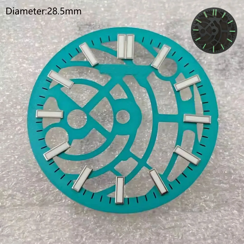 28.5mm nh70 S logo dial ice blue green black open heart s dial for nh70/nh71/nh72 movement skeleton movement dial watchmods image 3