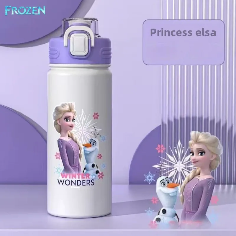 Frozen Elsa animatie perifere creatieve cartoon bedrukte roestvrijstalen stro thermosbeker student draagbare waterbeker cadeau