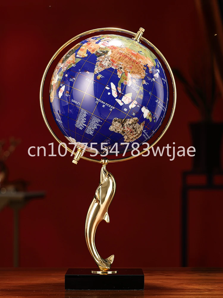 All copper globe ornaments, office and study decorations, creative gifts,English and Chinese annotations