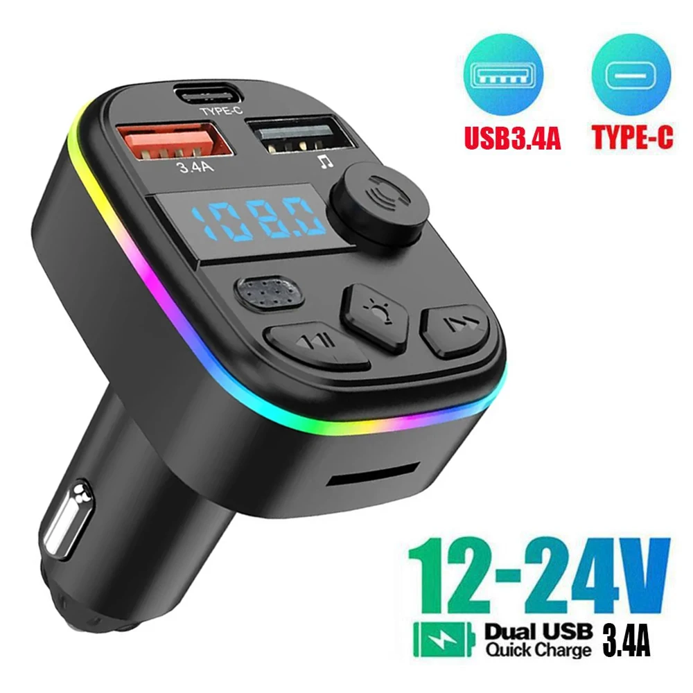 Car Bluetooth 5.0 FM Transmitter Car MP3 Player Support TF Card U Disk Type C Car Charger Auto Radio Handsfree Wireless Car Kit