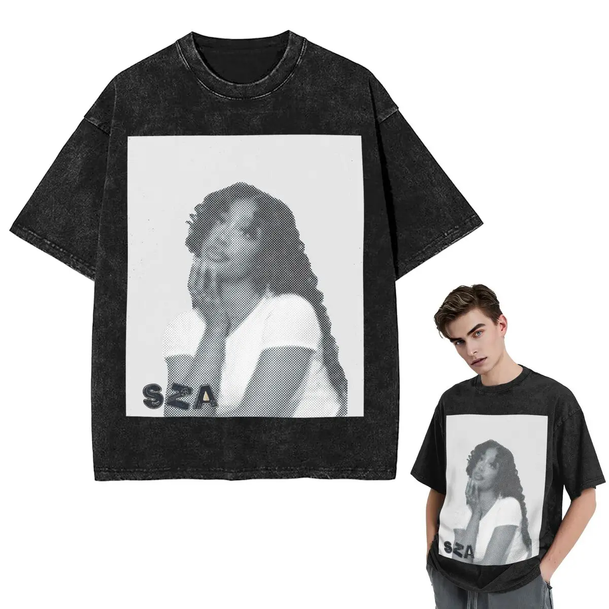 الشارع الشهير تي شيرت SZA أغنية المغني HALFTONE غسلها تي شيرت قصير الأكمام الهيب هوب قمم تي شيرت تيز للرجال والنساء