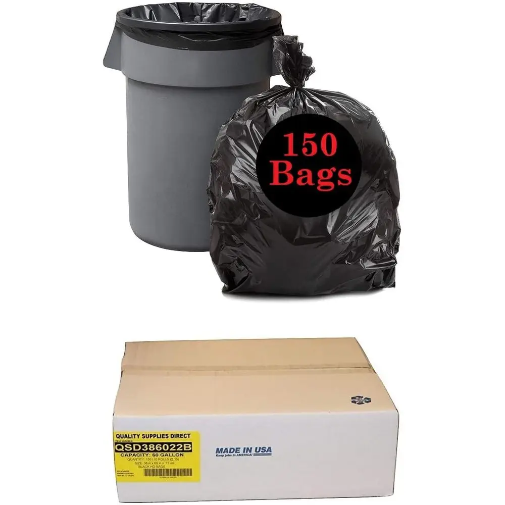 

Heavy-Duty 55-60 Gallon Black Trash Bags, 150 Count, 22 Micron Thick, Multi-Use, Made in USA, Bulk Savings