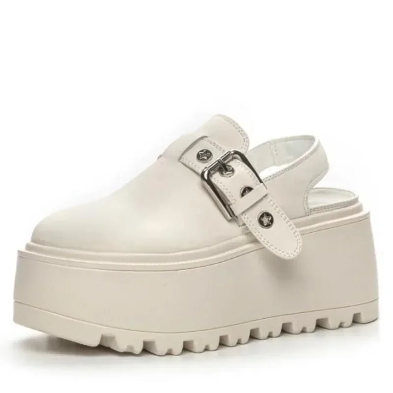 

Лидер продаж, блестящие тапочки на платформе из натуральной кожи 8 см, женская летняя обувь, сандалии на танкетке, шлепанцы, кроссовки, тапочки без шнуровки