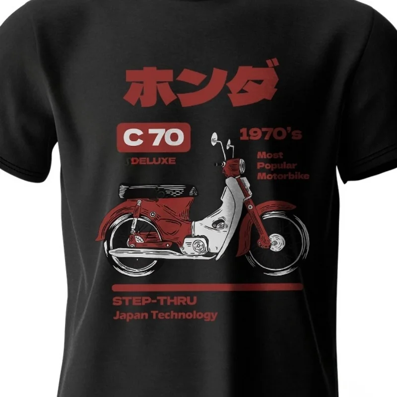 Camiseta 100% algodón con estampado de motocicleta Retro japonés, camiseta de manga corta con cuello redondo suave y t
