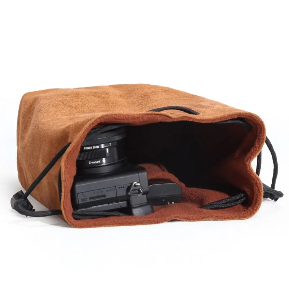 Soft Camera Storage Bag Dustproof Polar Fleece Lining DSLR Drawstring Bag Waterproof Adjustable Strap Photography Protective Bag