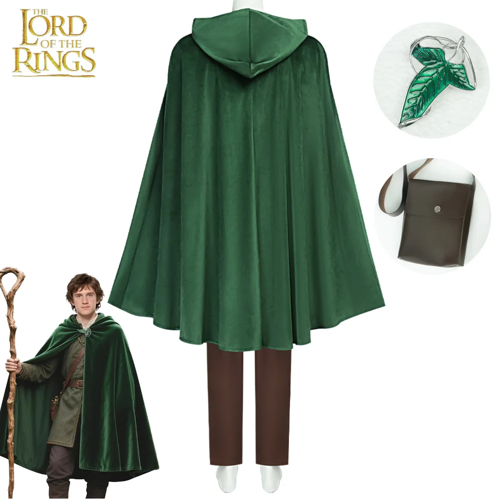 Hobbit Cosplay Costume Bilbo Baggins Medieval Cloak Renaissance Cloak Lord of The Rings Halloween Cape Vestment with Brooch view 2