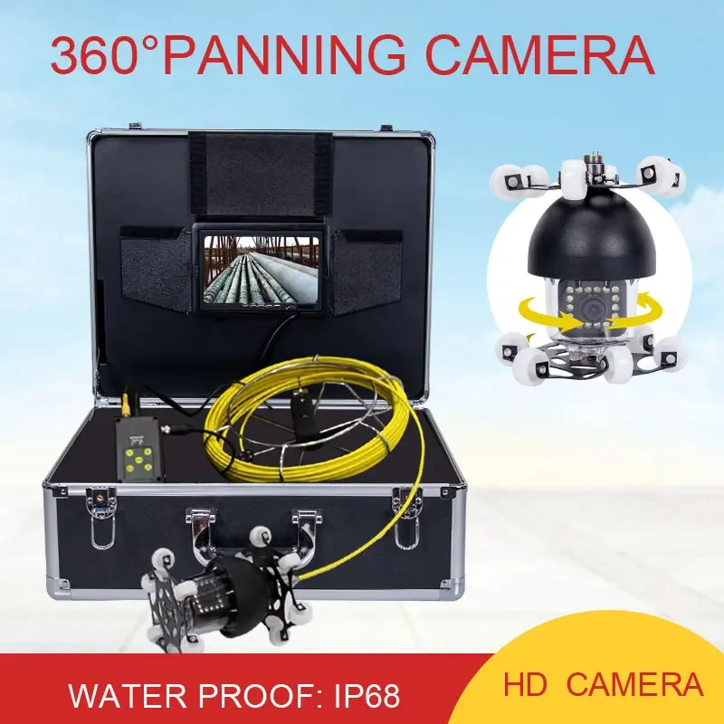 7 Inch Pipe Inspection Video Camera 50M Cable 360 Degree Rotation Pipeline Endoscope Drain Sewer Pipe Inspection System WP70D