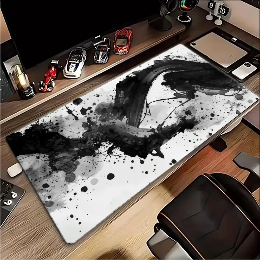 Mystical Ink Splash Brushstroke Mouse Pad Large Extended Gaming Desk Mat Non-slip Rubber Base Stitched Edges Desktop Pad