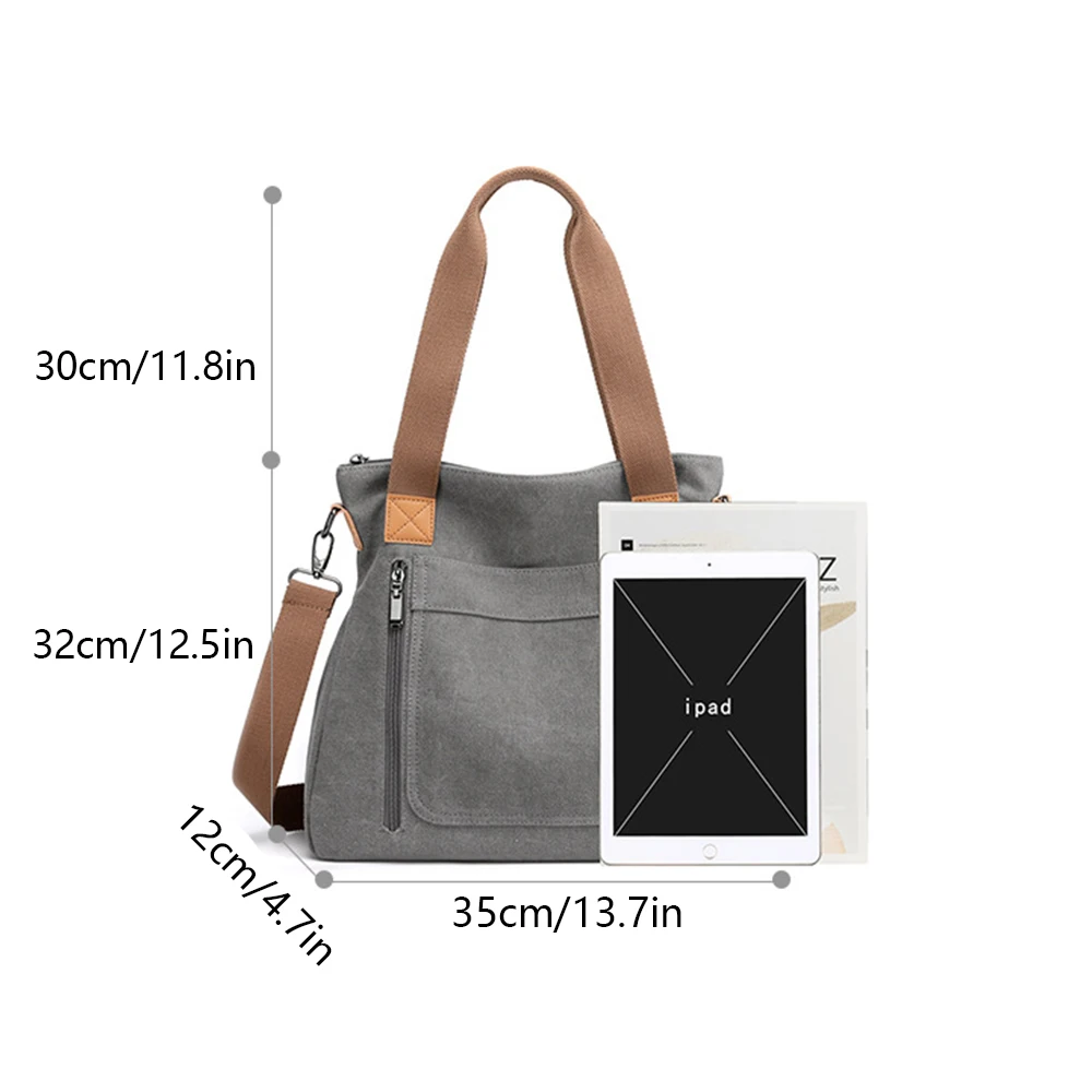 Canvas shoulder bag multifunctional outdoor handbag, women's commuting large capacity handbag suitable for women's daily use-ll