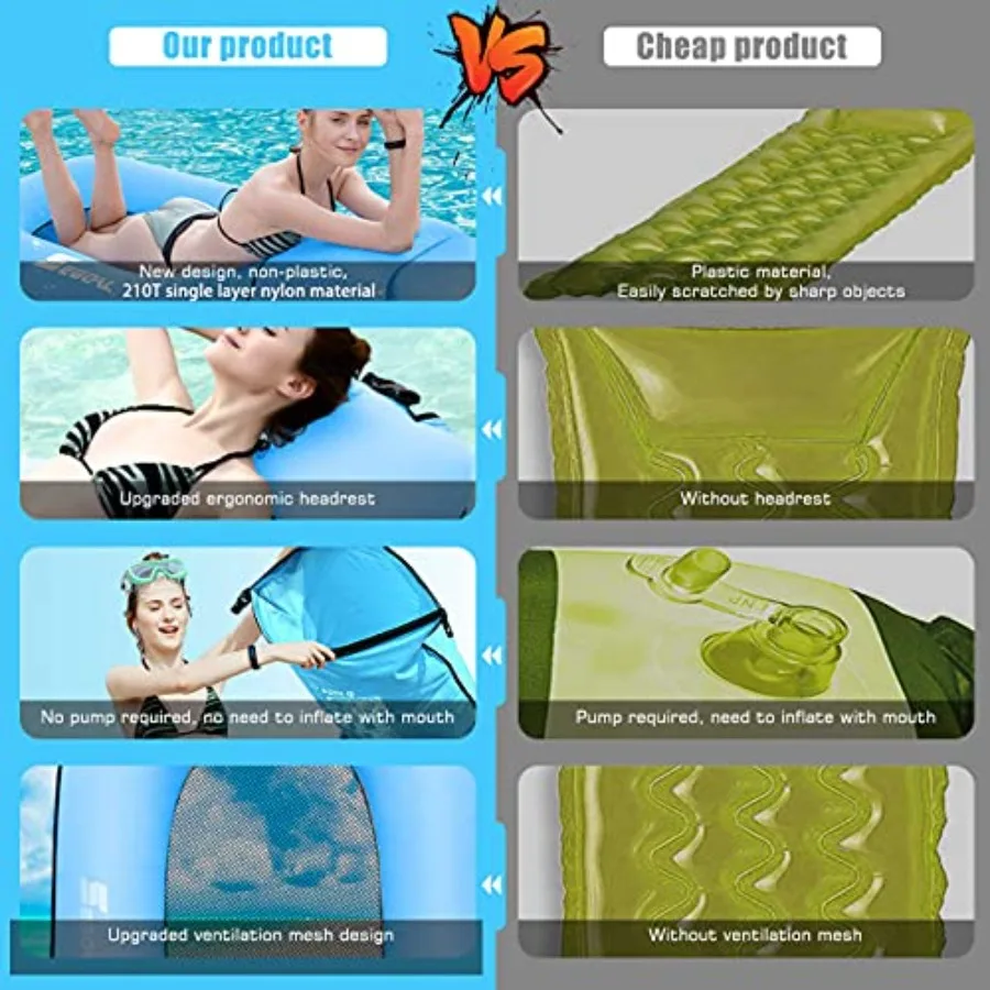 Pool Floats Inflatable Floating Lounger Chair Water Hammock Raft Swimming Ring Pool Float, Lightweight Single Layer Nylon Fabri