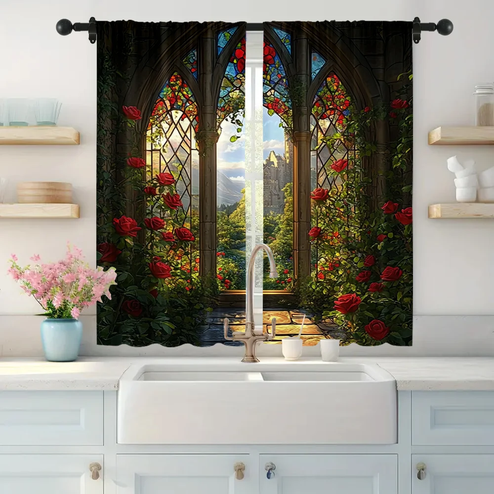 2pc,  Colorful Curtain Persian Sculpture Garden Versatile Polyester,Without Electricity Festive Wall Decor Perfect for Festive