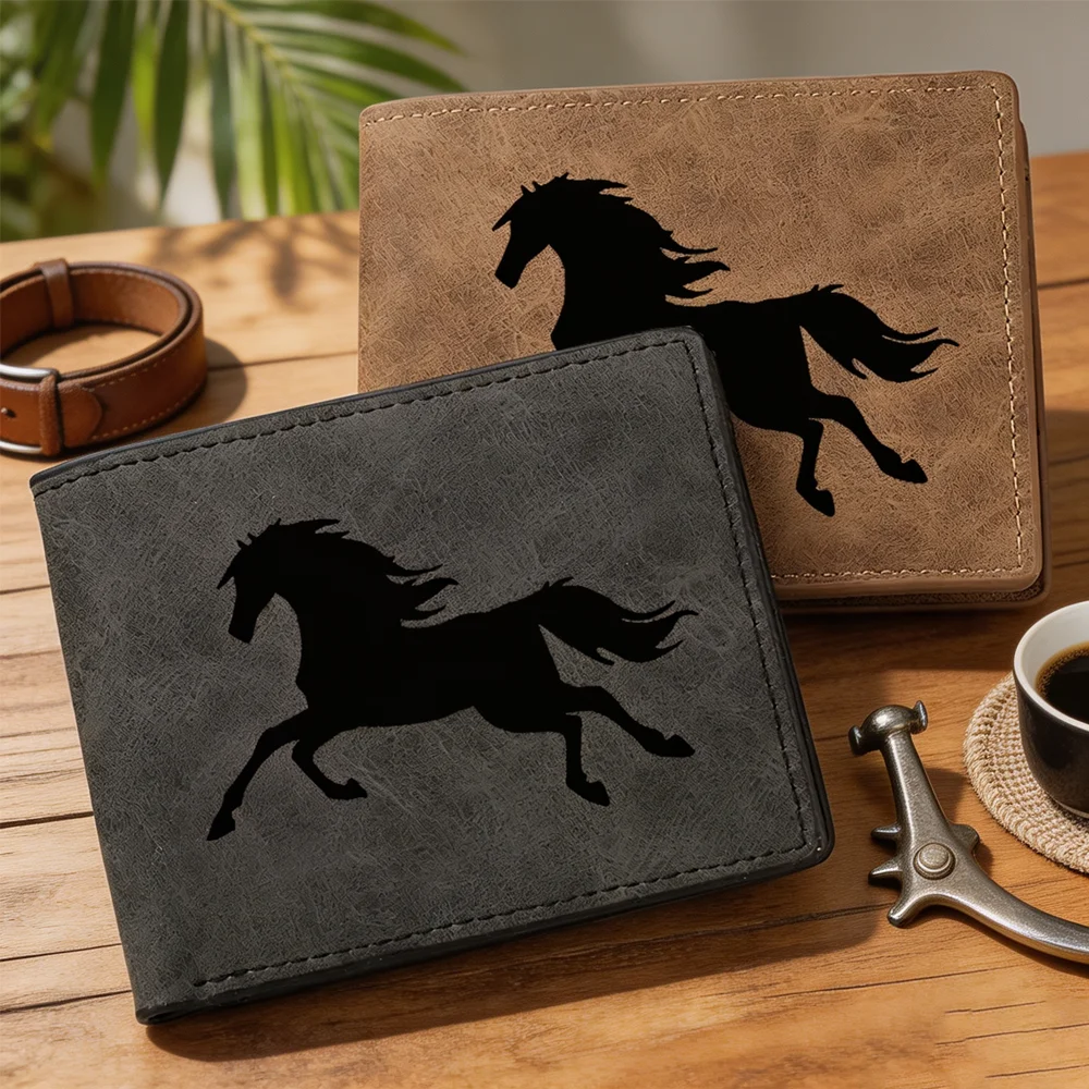 Men's Compact Vintage-Style Wallet with Horse Racing Design, Featuring Multiple Card Slots—A High-Quality Wallet for Young Men