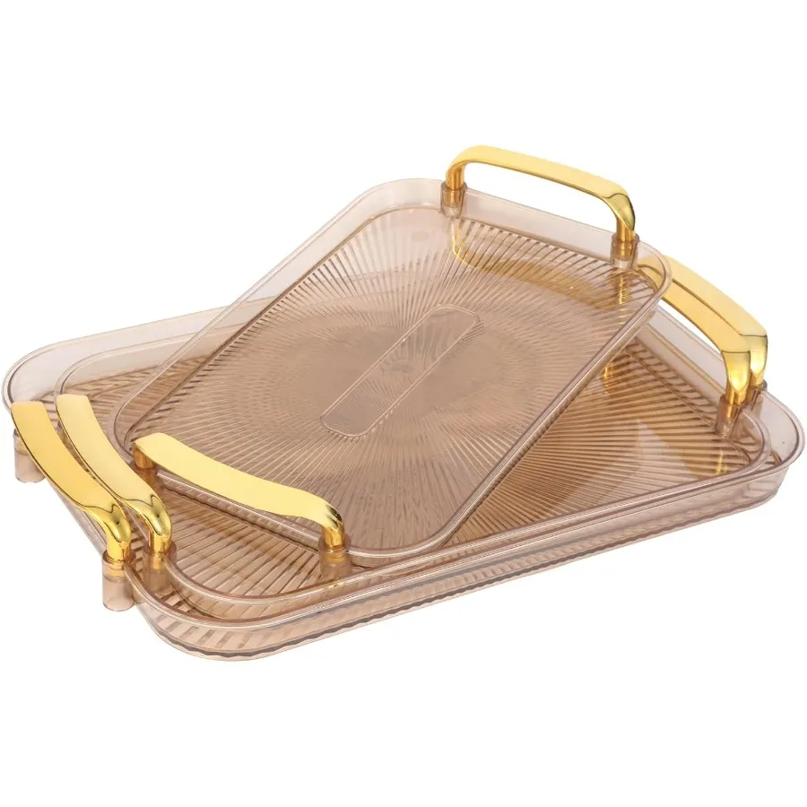 

Set of 3 Reusable Rectangular Serving Platters with Handles in Amber Color Large Party Food Trays for Serving Cookies Cake Turk