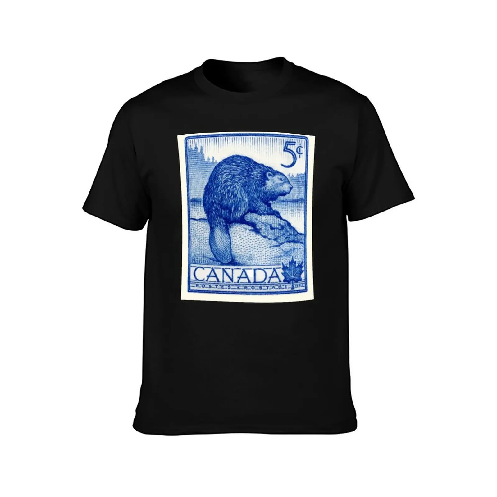 Vintage 1954 Canada Beaver Postage Stamp T-Shirt Basic Casual Short Sleeve Cotton Shirt T-Shirt