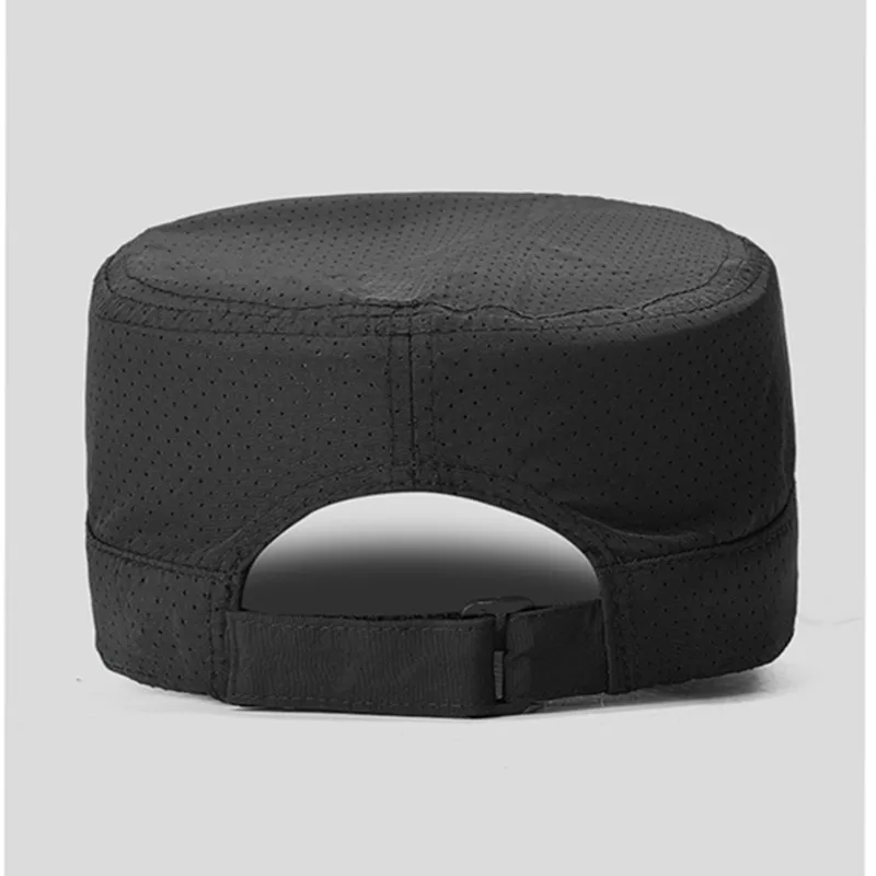 Summer men's and women's casual quick drying flat top hat with breathable sun visor splicing fashionable and simple military hat