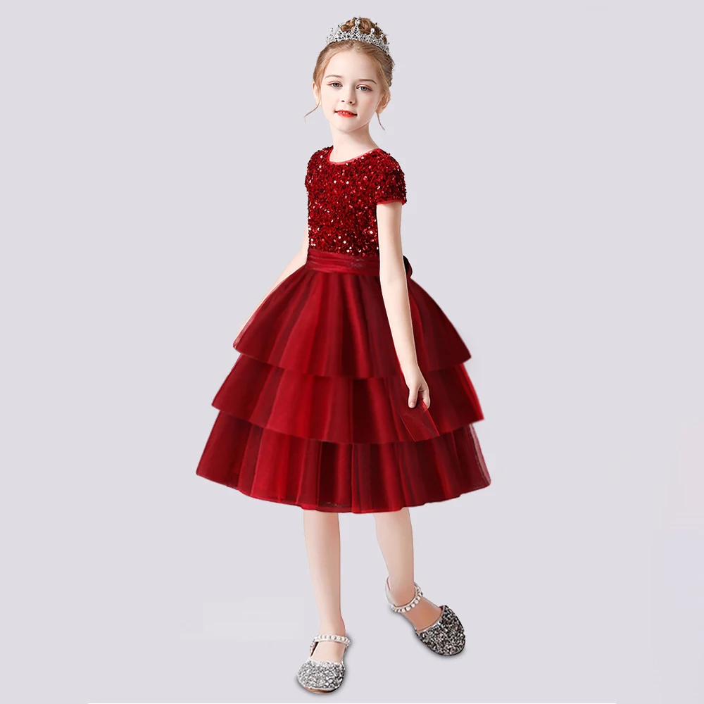 Dideyttawl-vestido corto brillante personalizado para niña, vestido de flores para cumpleaños, volantes escalonados, lentejuelas hasta el tobillo, vestido de fiesta de princesa