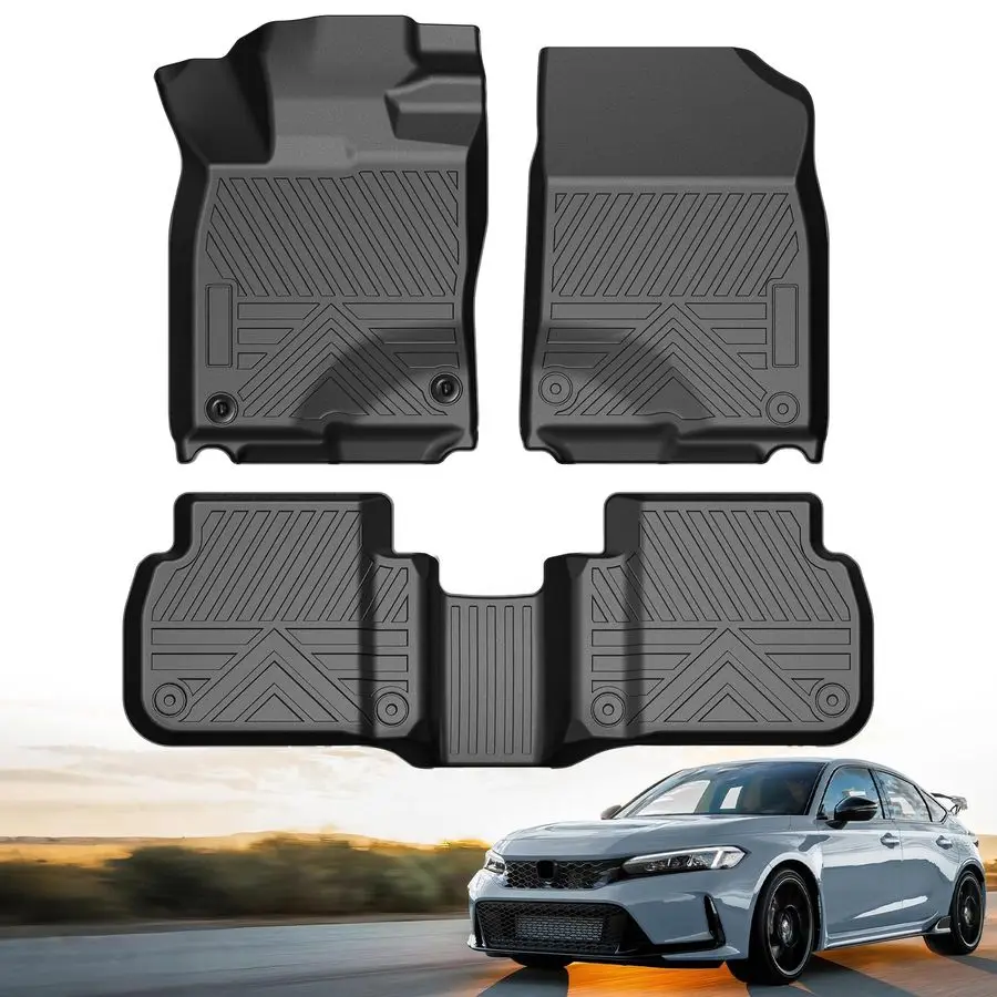 

Fiber Floor Mats for Honda Civic Sedan 2022 2023 2024 2025w o USB Port, All Weather Protection TPE Car Mats Custom Car Liners Ac