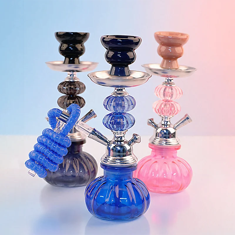 Black Blue Pink,11in\28cm Small,Single Hose 1,Bar Shisha Full Set Luxury Smoking Pipe Hookah set,Glass Vase,Ceramics bowl