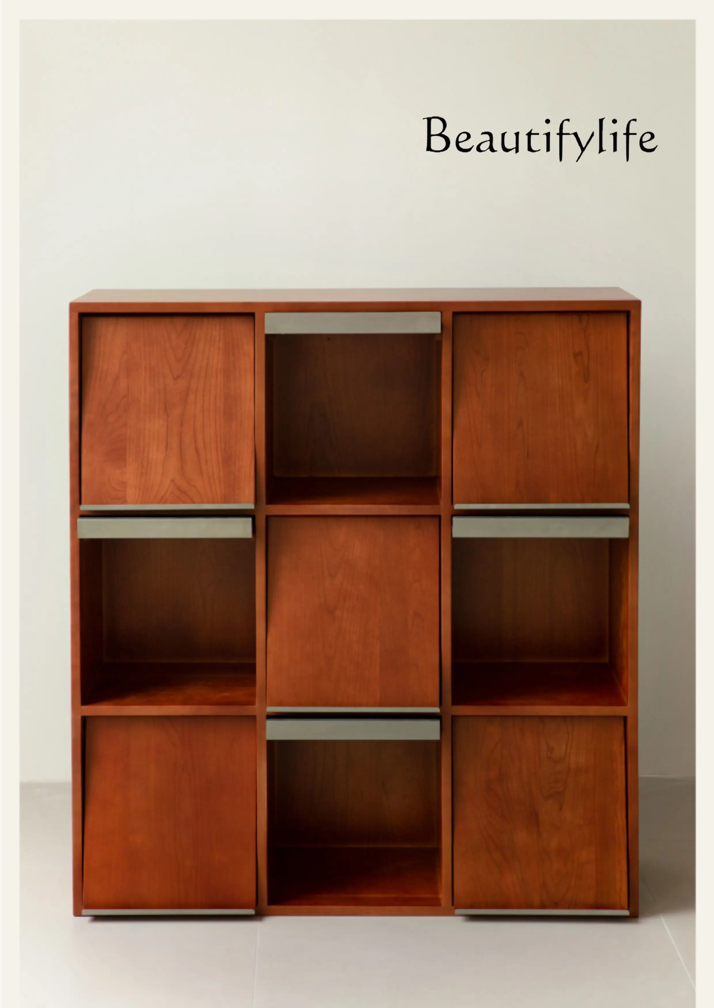 

Cherry wood retro solid wood edge cabinet lattice cabinet combination display record cabinet designer creativity