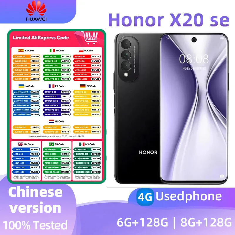 Honor X20 se 5g SmartPhone 6.6inch FHD 60hz Dimensity 700 Android 11 22.5W Fast Charging 64MP+16MP Camera Original used phone