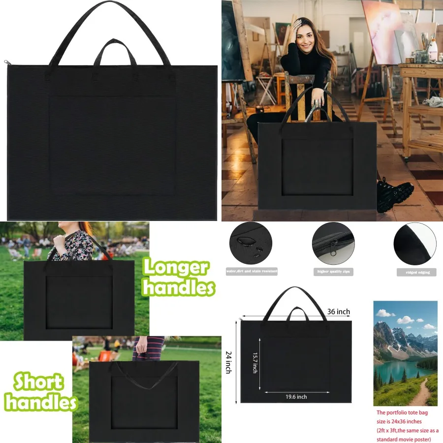 Bolsa de mano grande con portafolio de arte, solución de almacenamiento ligera e impermeable de 24x36 pulgadas para carteles y bocetos, hombro de nailon duradero