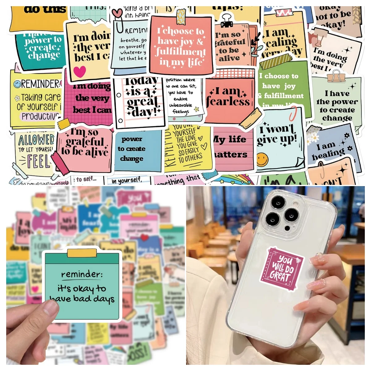 

50Pcs Cartoon Self Affirmation Stickers Inspirational Label Series Stickers DIY Laptop Graffiti Waterproof Stationery Stickers