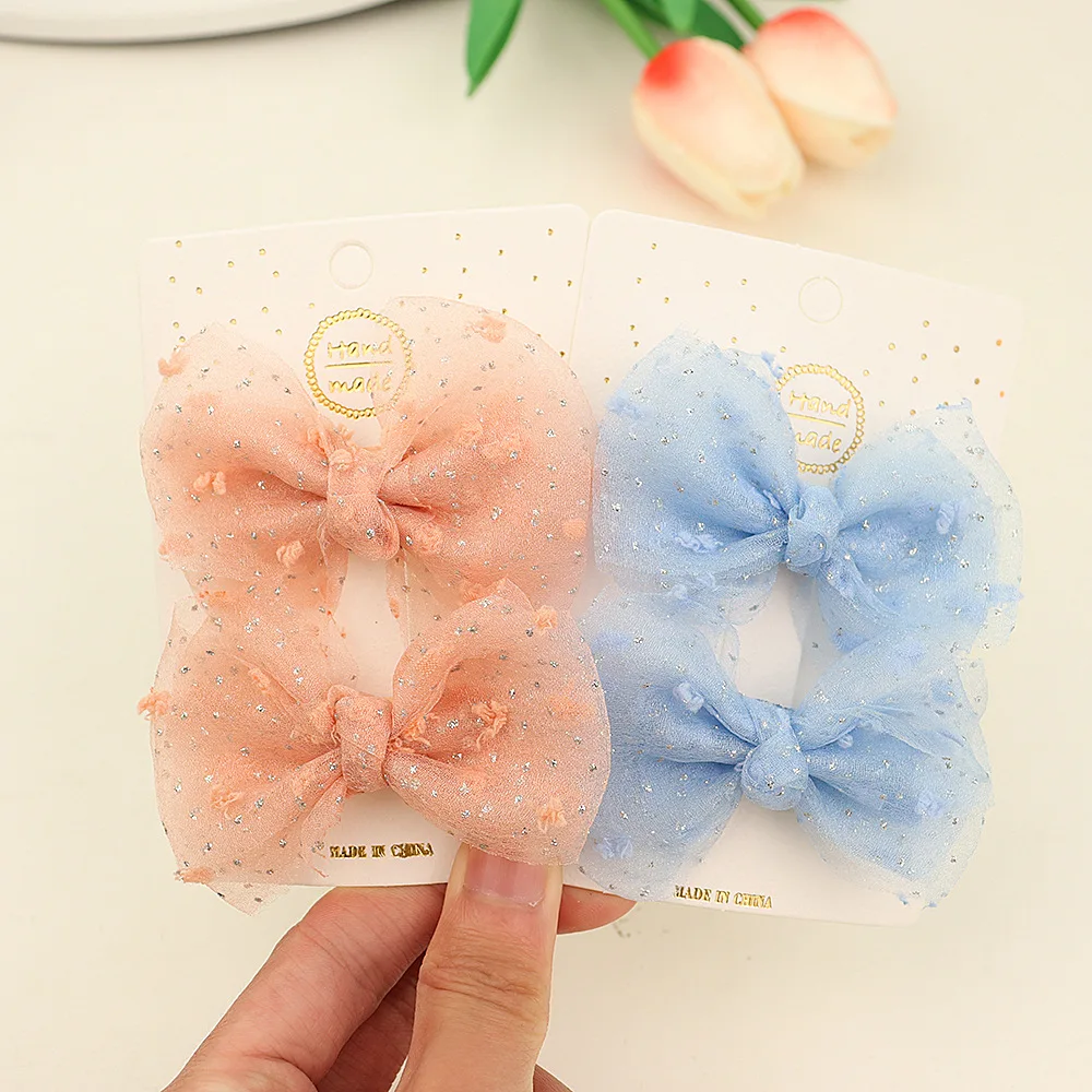 2Pcs Children Bow Mesh Hair Clip Super Fairy Fashion Ponytail Bowknot Hairpin Barrettes Headwear Kids Hair Accessories