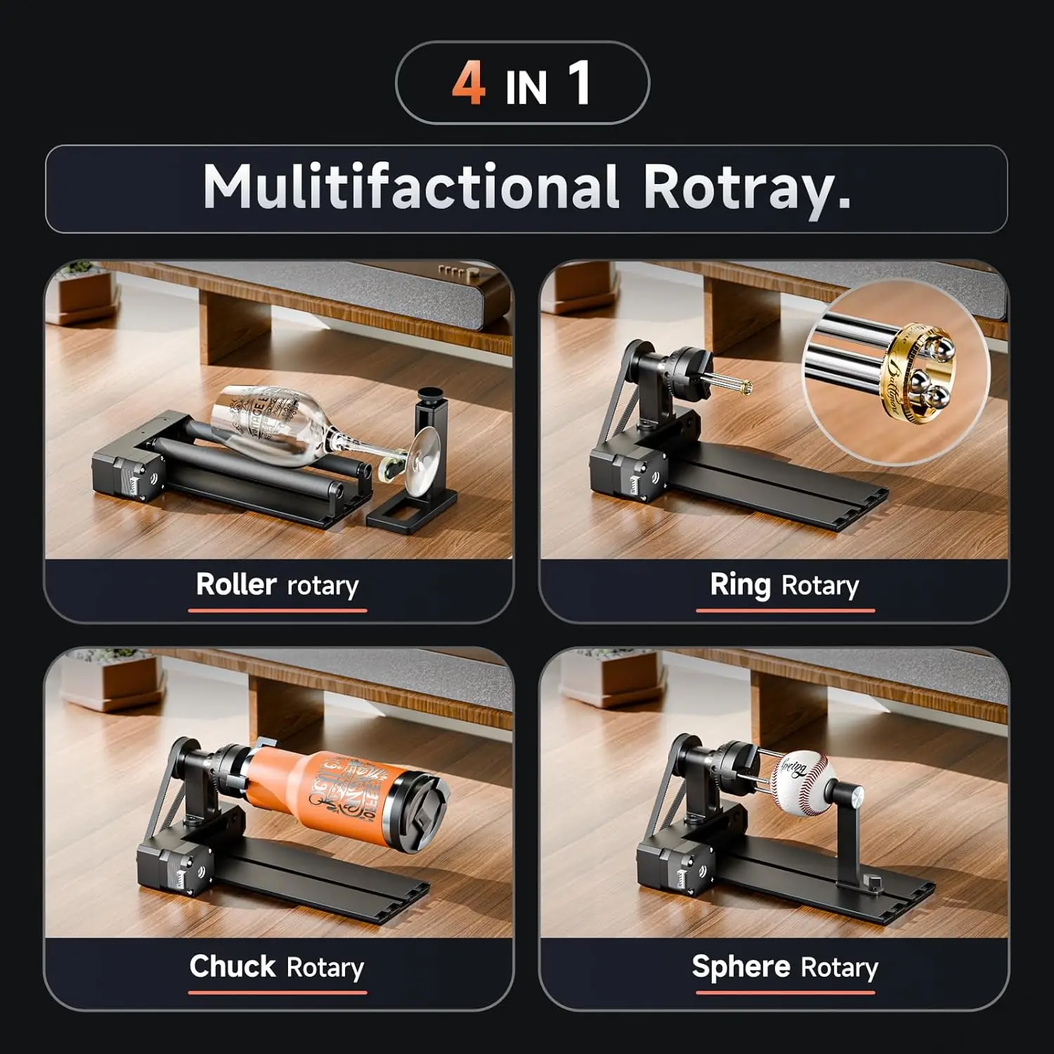 Yoopai D1 4-In-1 Laser Rotary Roller, Suitable For Most Frame-Type Laser Engraving Machines, With 2 Types Of Claws And Pins,