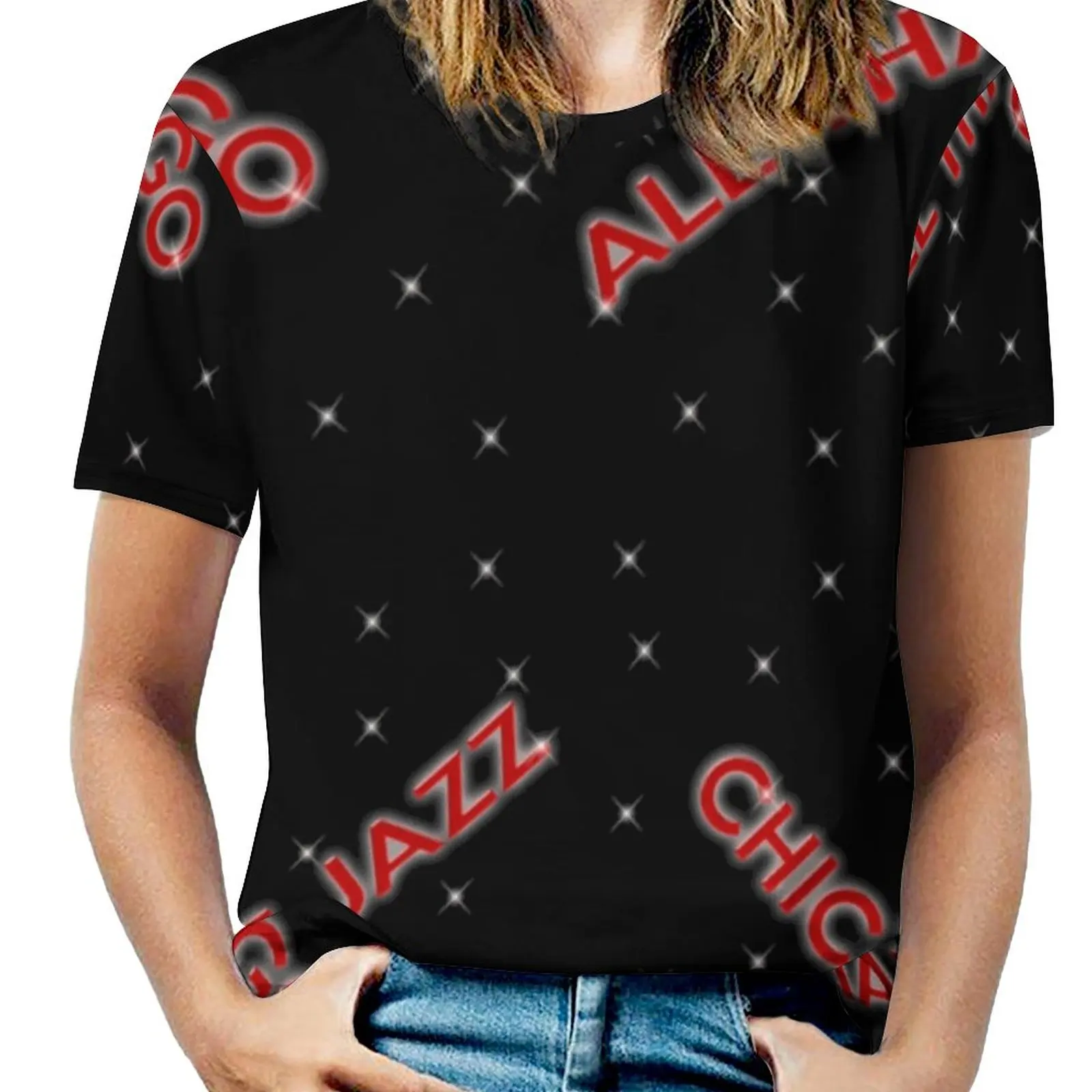 Chicago-All That Jazz Women T-Shirt Crewneck Casual Short Sleeve Tops Summer Tees Chicago Musical All Jazz Song Theatre