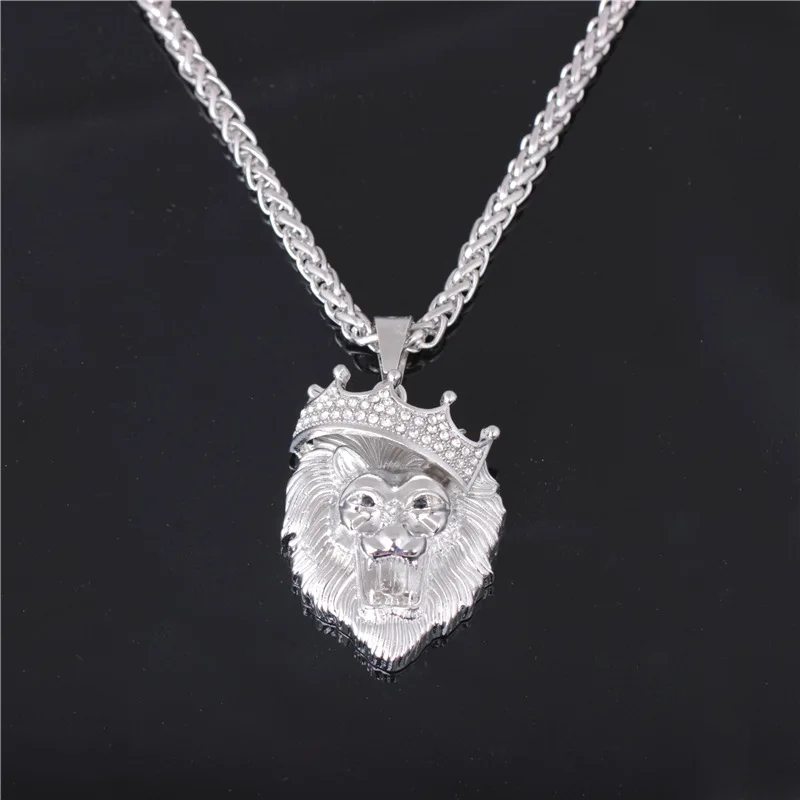 The Lion Head Alloy Men\'s Necklace Personality Crown Lion Hip Hop Rock Pendant Punk Fashion Jewelry Accessories