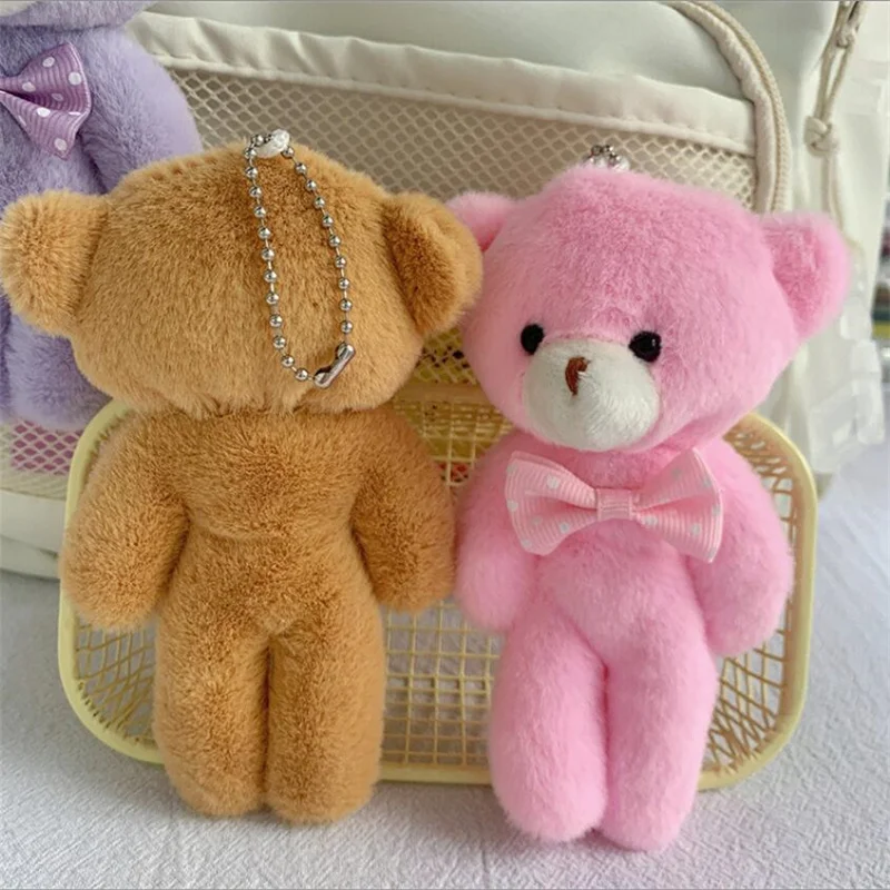 1PCS 13Cm 5 Color Plush Bow Bear Plush Toy Holiday Gift Children's Backpack Keychain Pendant Cute Doll