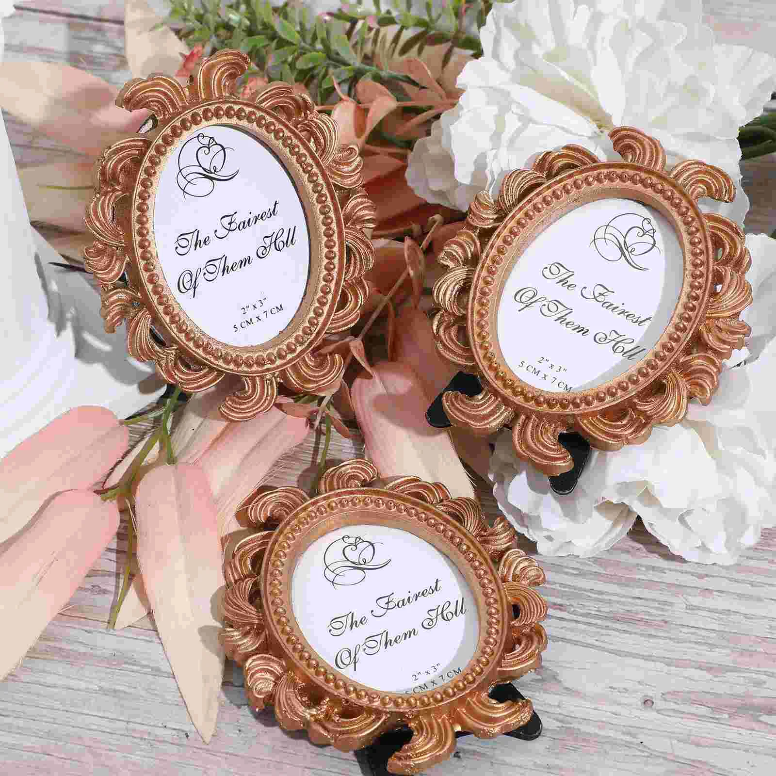 4 Pcs Mini Photo Frame Frames Picture Tiny Baroque Oval Small Synthetic Resin Vintage