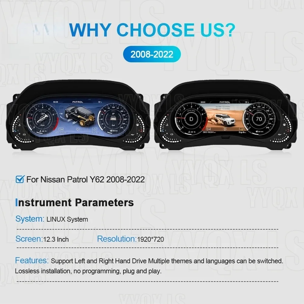 For Nissan Patrol Y62 2010-2021 Car LCD Dashboard Digital Cluster Virtual Cockpit Instrument Speedometer Multifunctional