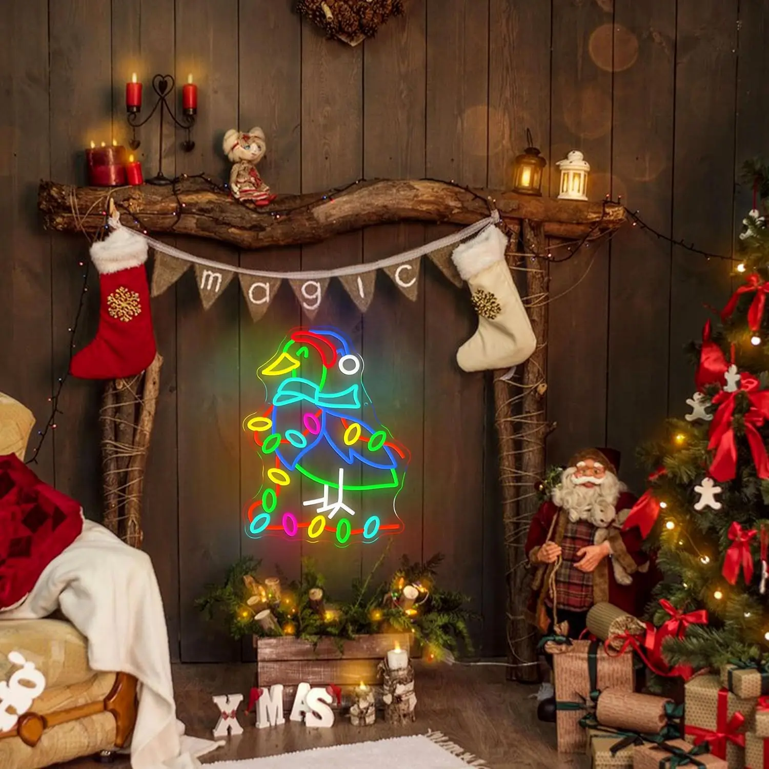 عيد الميلاد بطة النيون تسجيل USB عكس الضوء مضحك الجدة بطة يرتدي سانتا قبعة LED ضوء النيون لقضاء عطلة المنزل القهوة بار ديكور