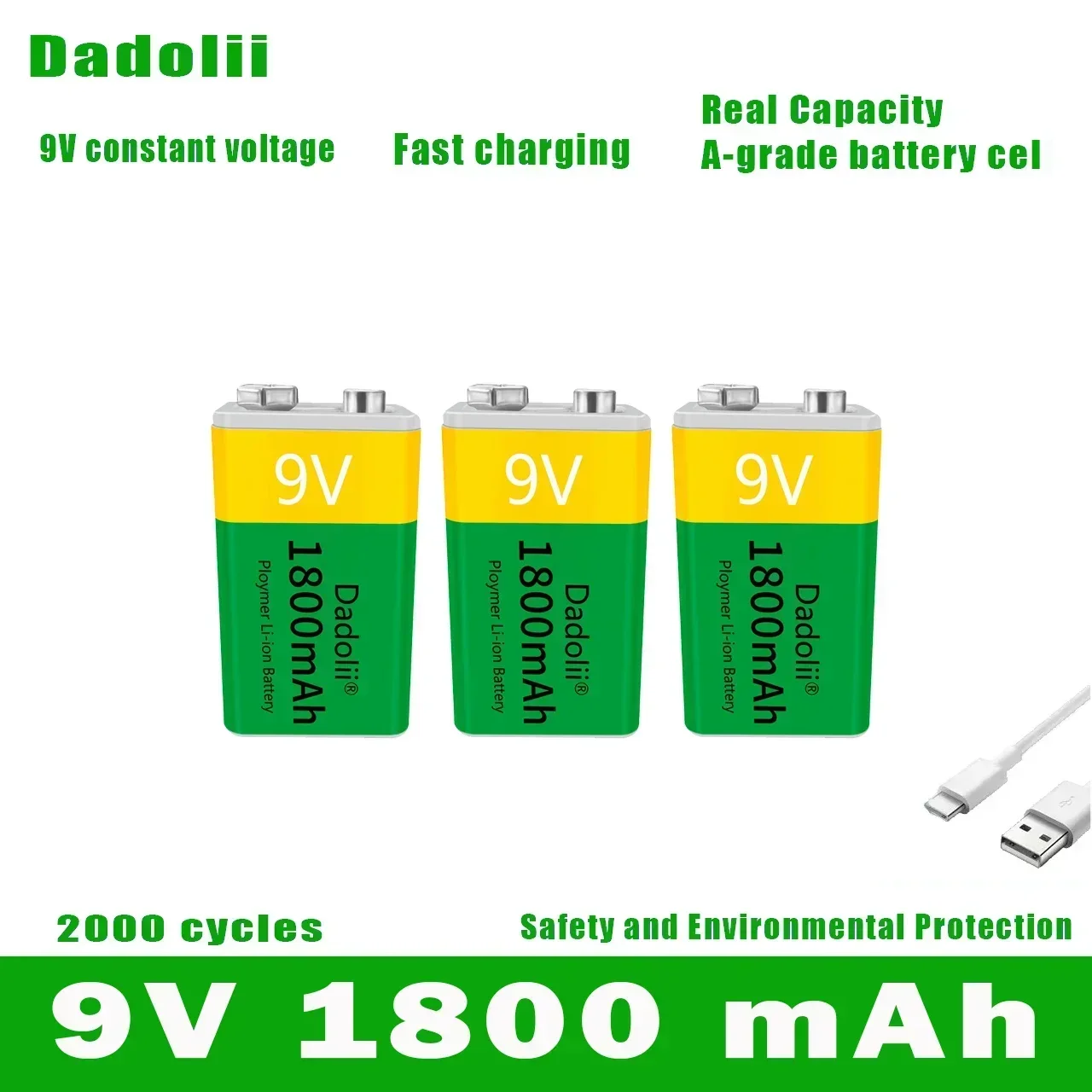 2024 9V 1800mAh li-ion Rechargeable battery Micro USB Batteries 9 v lithium for Multimeter Microphone Toy Remote Control KTV use