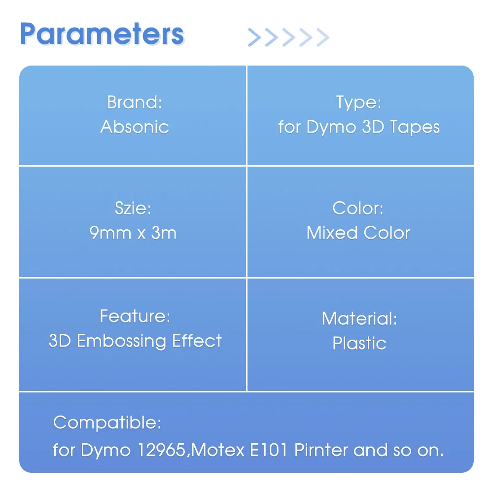 Vixic-fitas de gravação para impressora dymo 3d, etiqueta plástica 9mm, compatível com dymo 12965, 1 peça