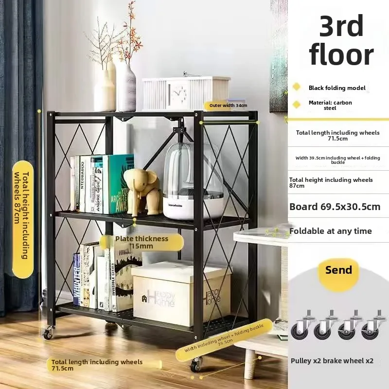 Firm Kitchen Supplies Free Installation Folding Kitchen Rack Home Microwave Oven Storage Rack Factory