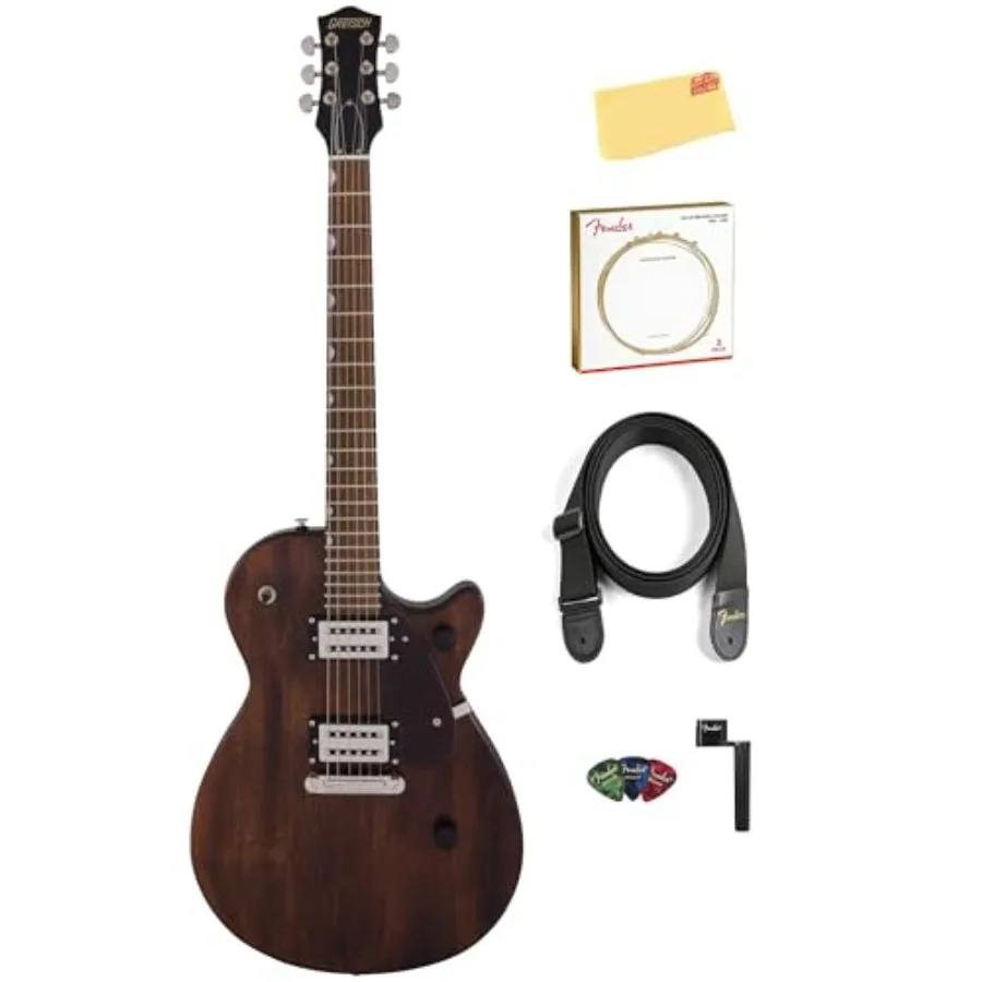

G2210 Streamliner Junior Jet Club - Imperial Stain Bundle for beginner guitarists, maple body, black finish, includes strings,