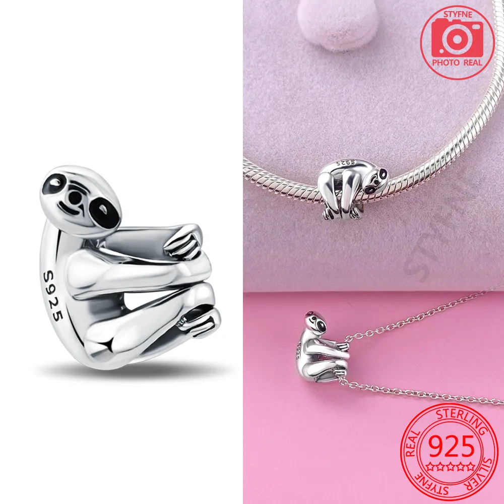 Silver 925 Openwork Elephant Hanging Sloth Charms Beads Fit Bracelet for Women Diy Fine Jewelry Making